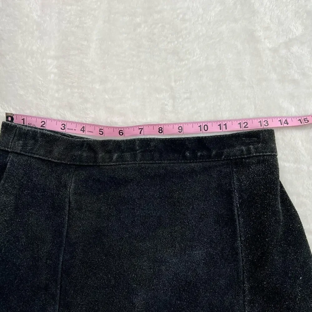 Vintage Mona Mode Black Leather Suede Skirt Small